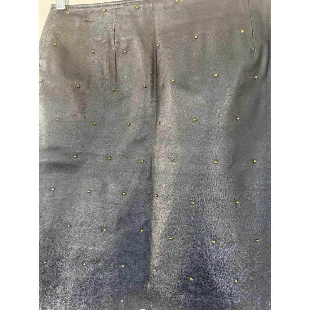 Vintage 90s David Benjamin Genuine Leather Midi Skirt with Studs Women's Size 14 - Picture 2 of 6